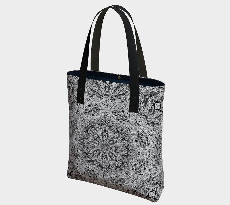 Black and White Lace Print Poly Canvas Shoulder Bag