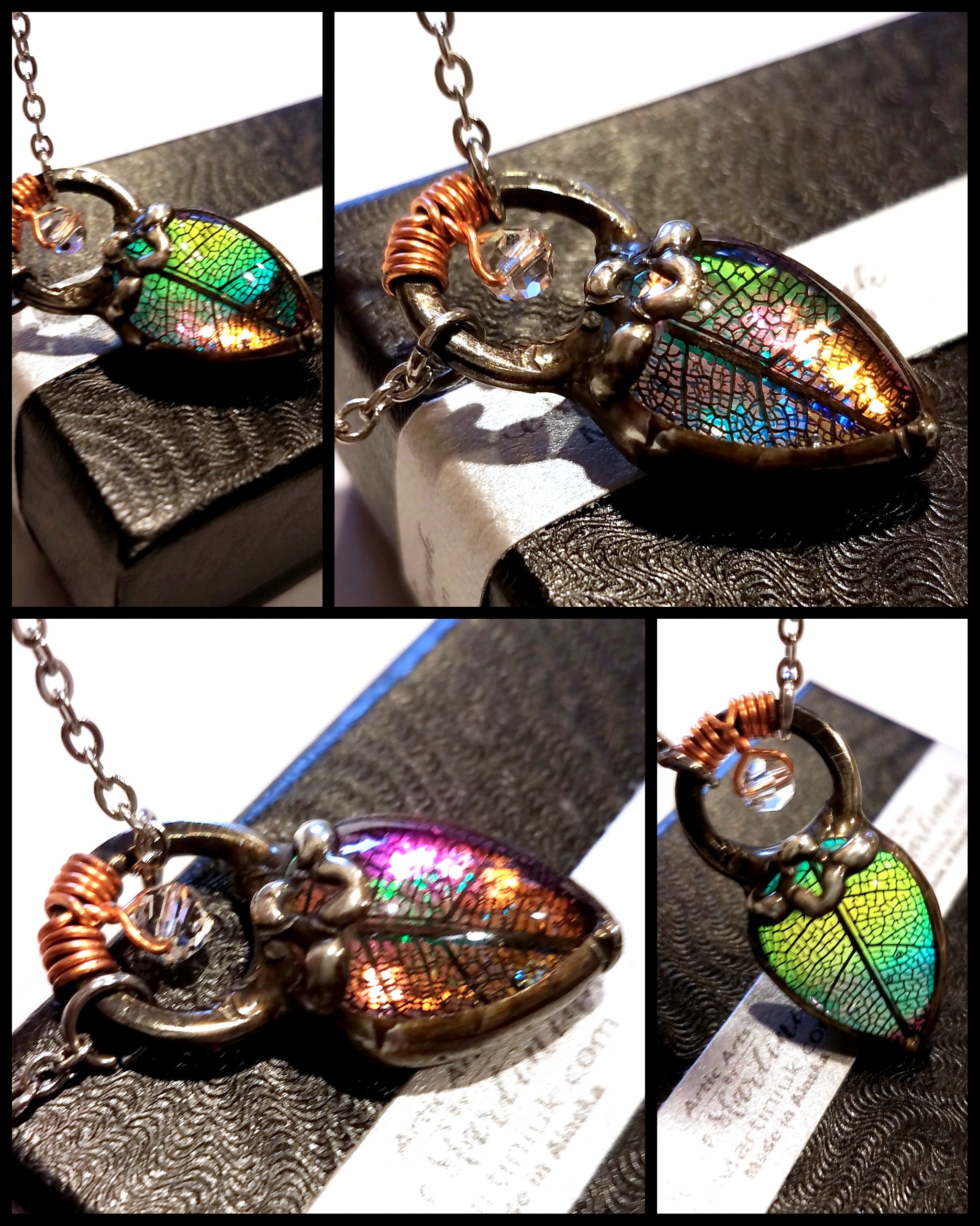 Crystal Studded Filigree Leaf Necklace