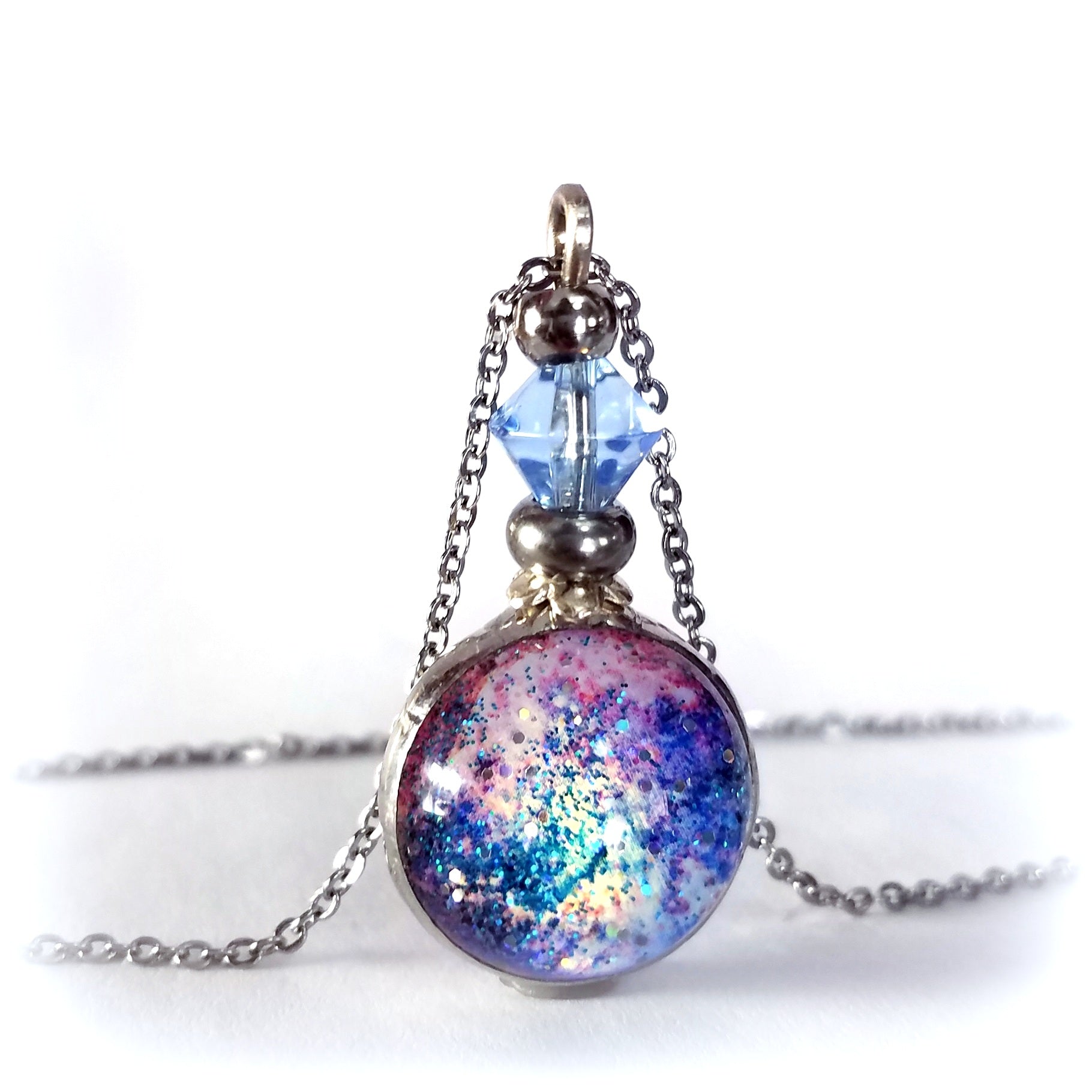 Pale Blue Metallic Gold Dichroic Glass Galaxy Pendant