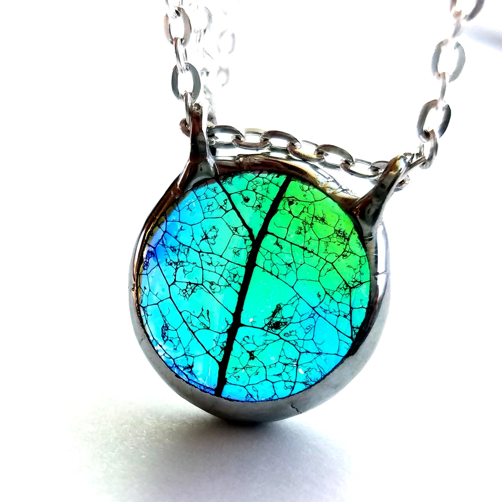 Botanical Greenery Pressed Skeleton Leaf Glass Necklace