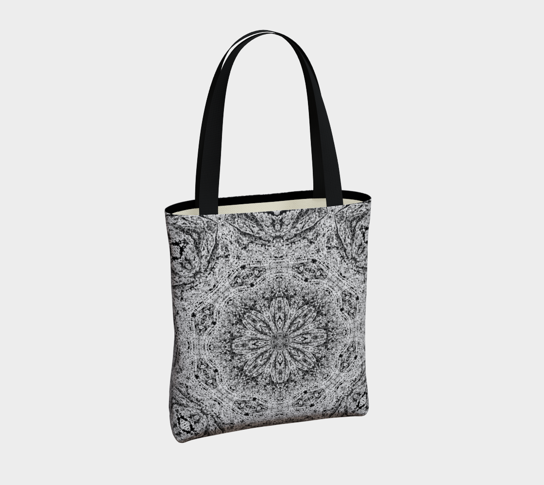 Black and White Lace Print Poly Canvas Shoulder Bag