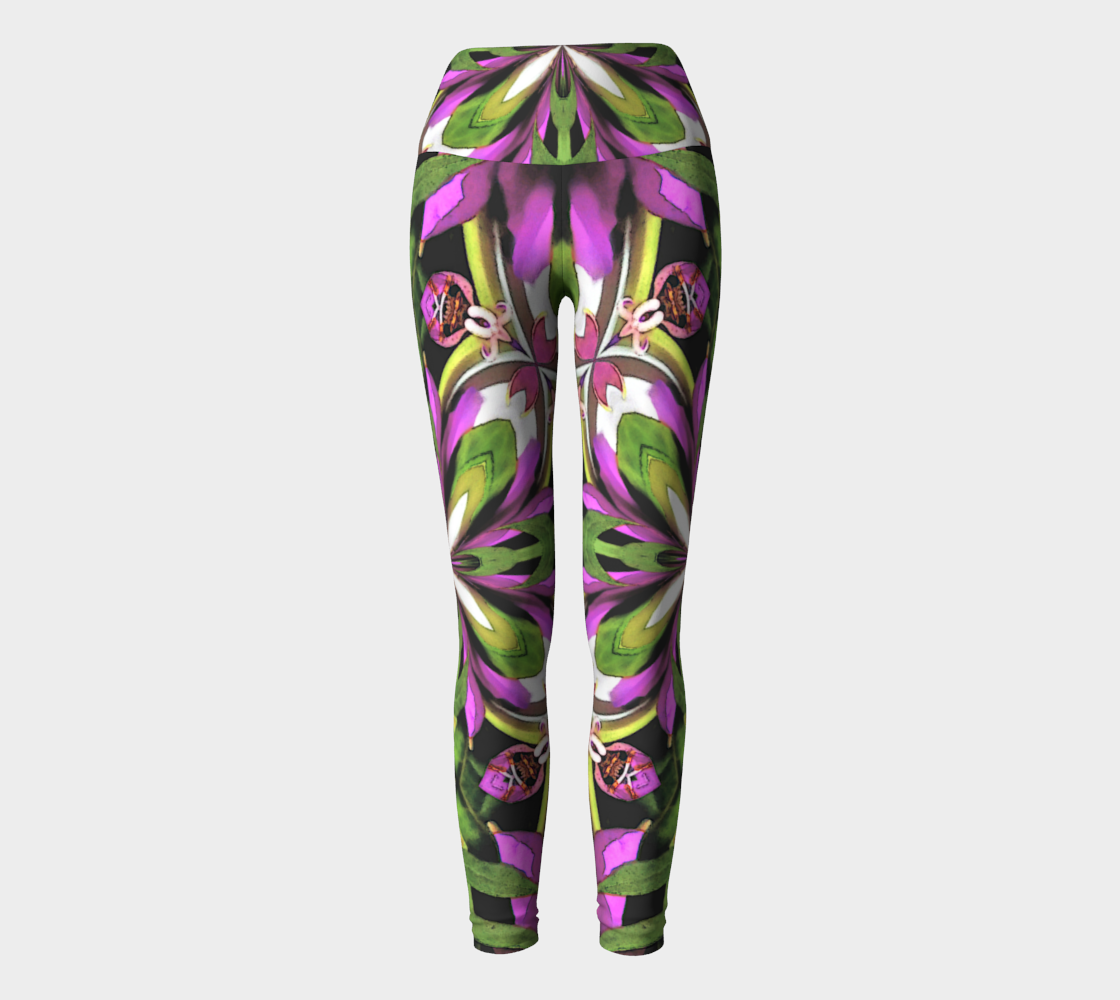 Floral Fractal Designer Yoga Leggings Fold Over Style Long Legging