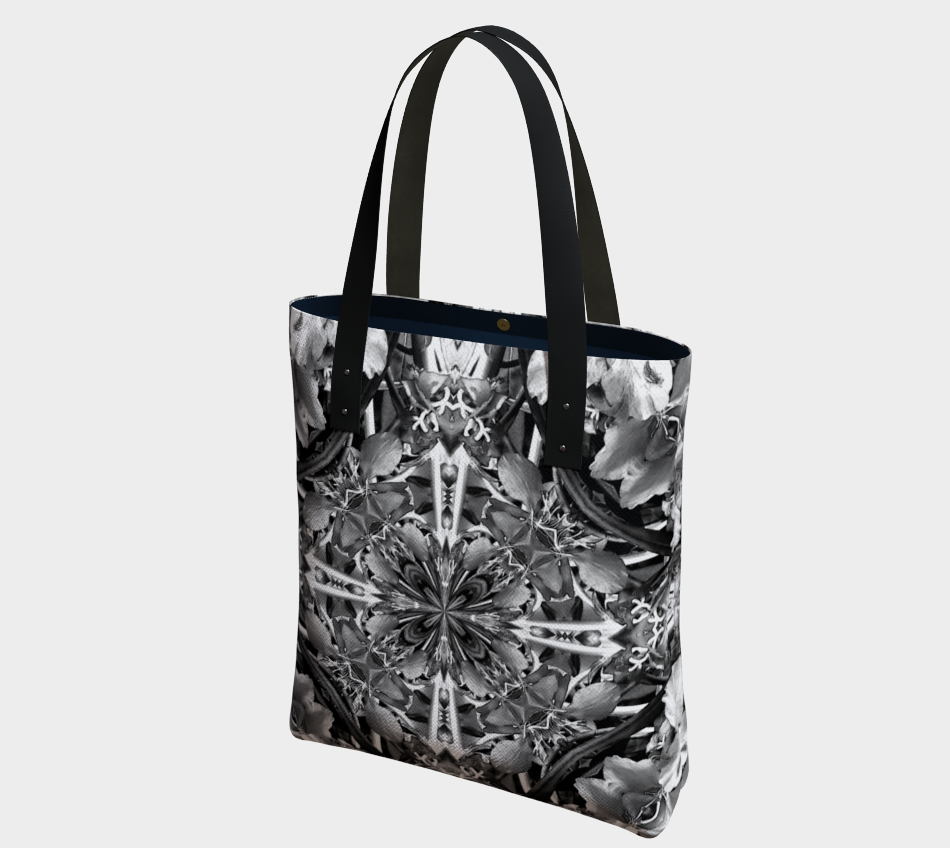Black and White Fireweed Mandala Bag