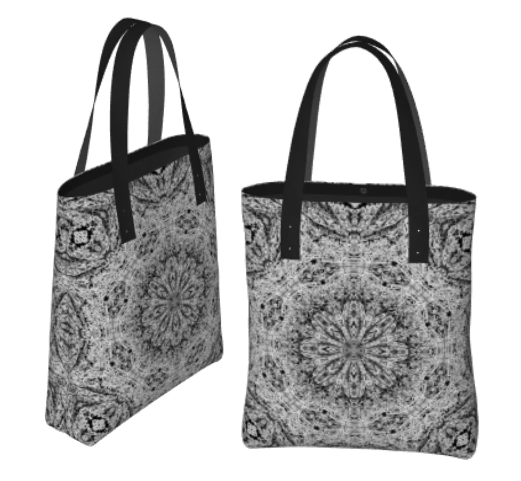 Black and White Lace Print Poly Canvas Shoulder Bag