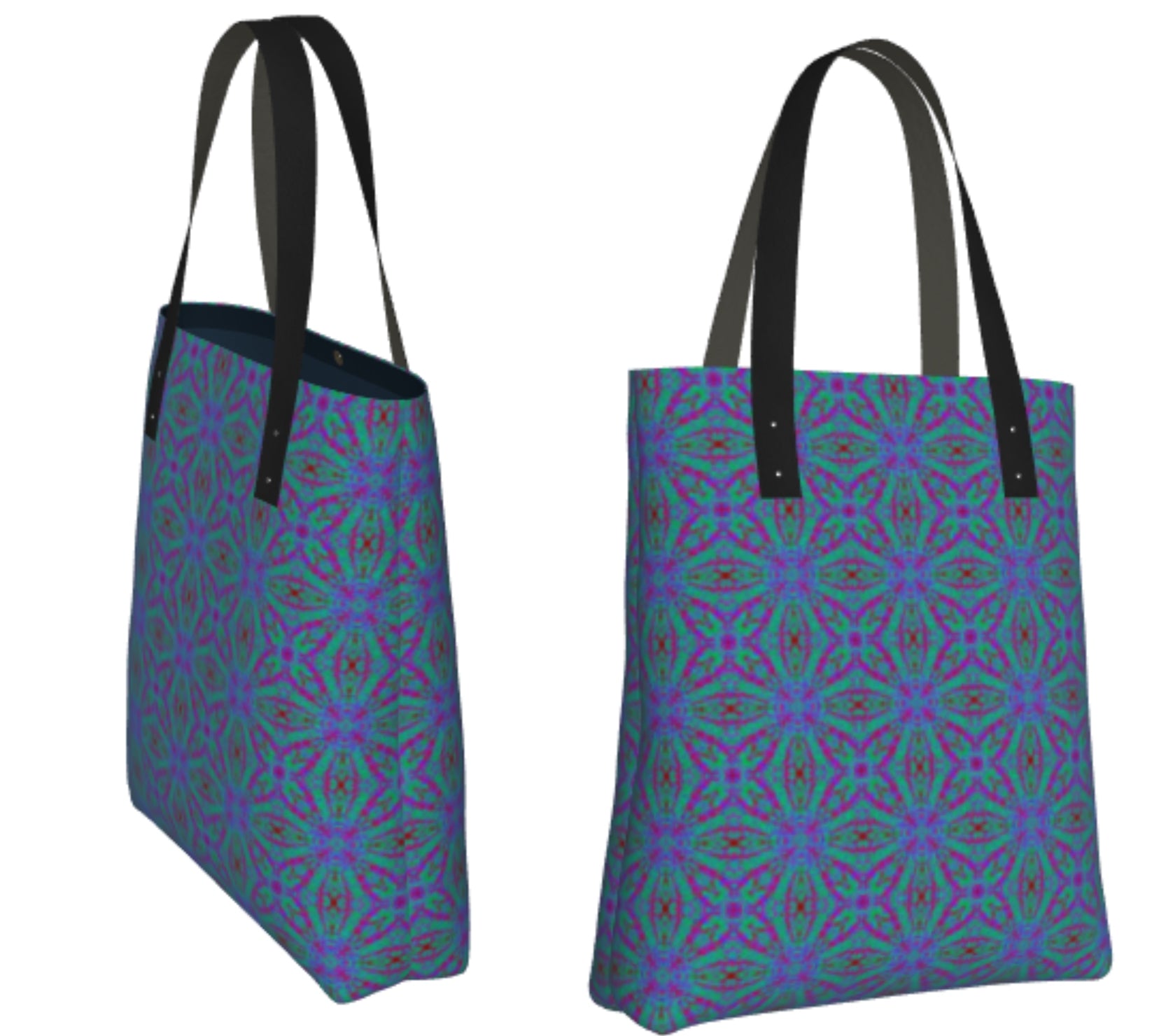Modern Blue Lined Tote Bag in Canvas Fabric