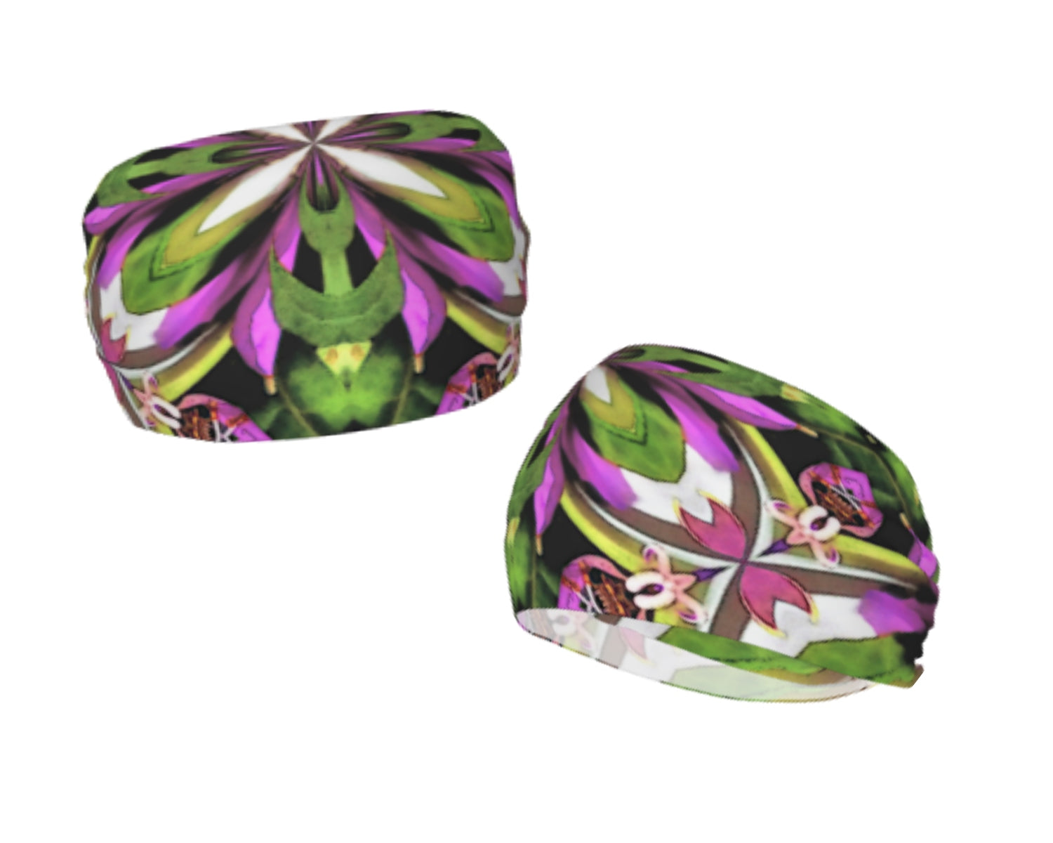 Bright floral print headband in easy care fabric for yoga workout gear.