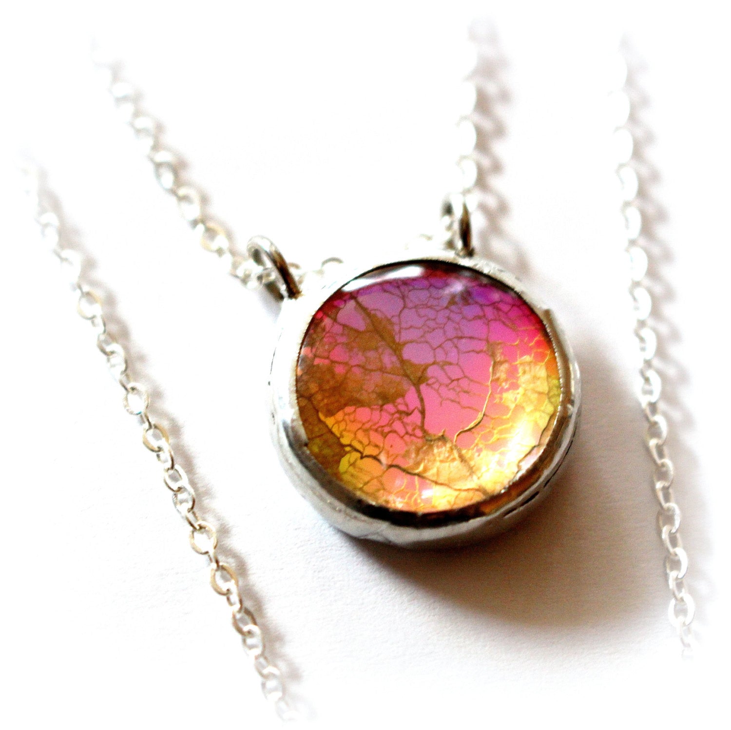 Botanical Greenery Pressed Skeleton Leaf Glass Necklace