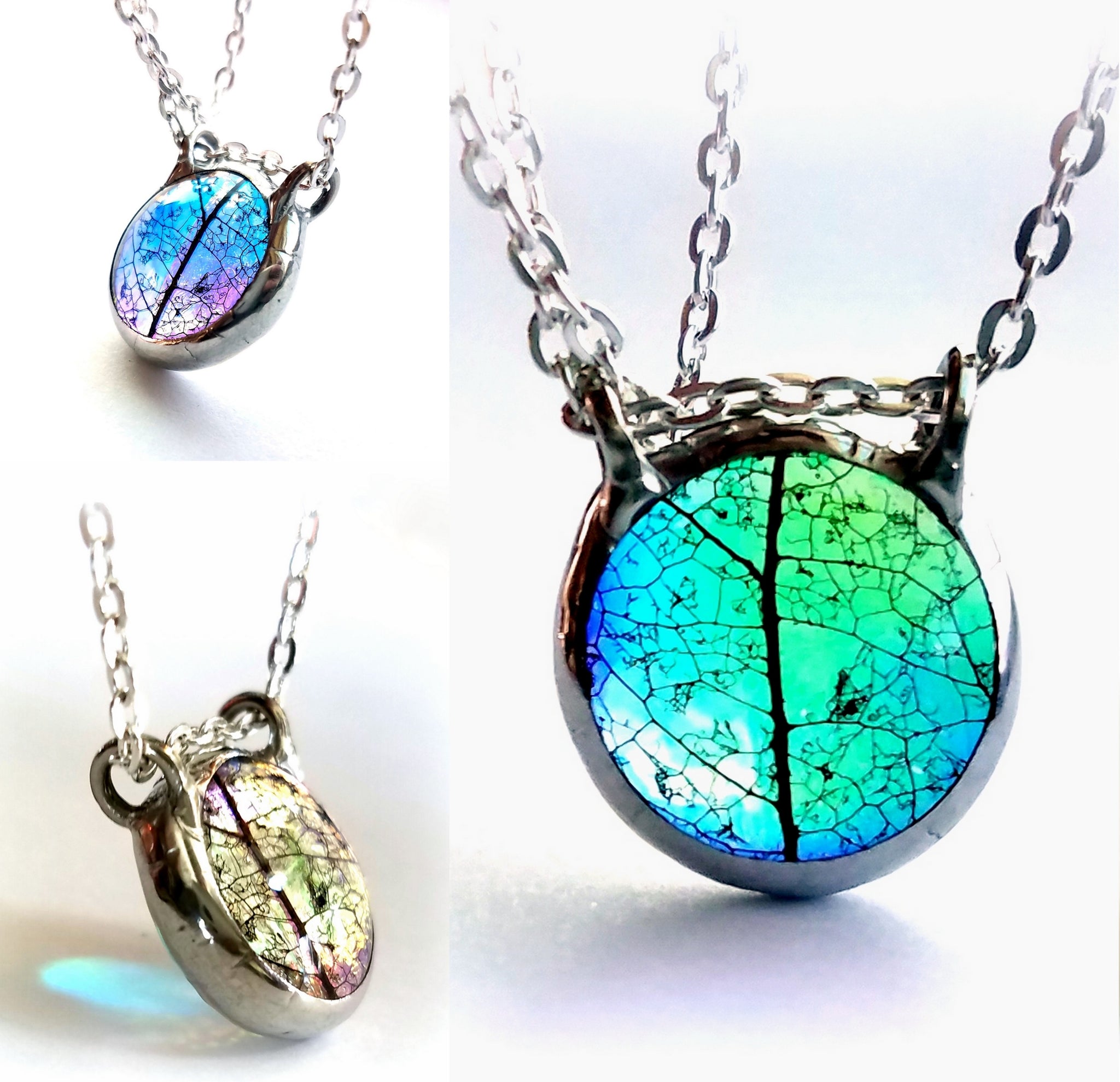 Botanical Greenery Pressed Skeleton Leaf Glass Necklace