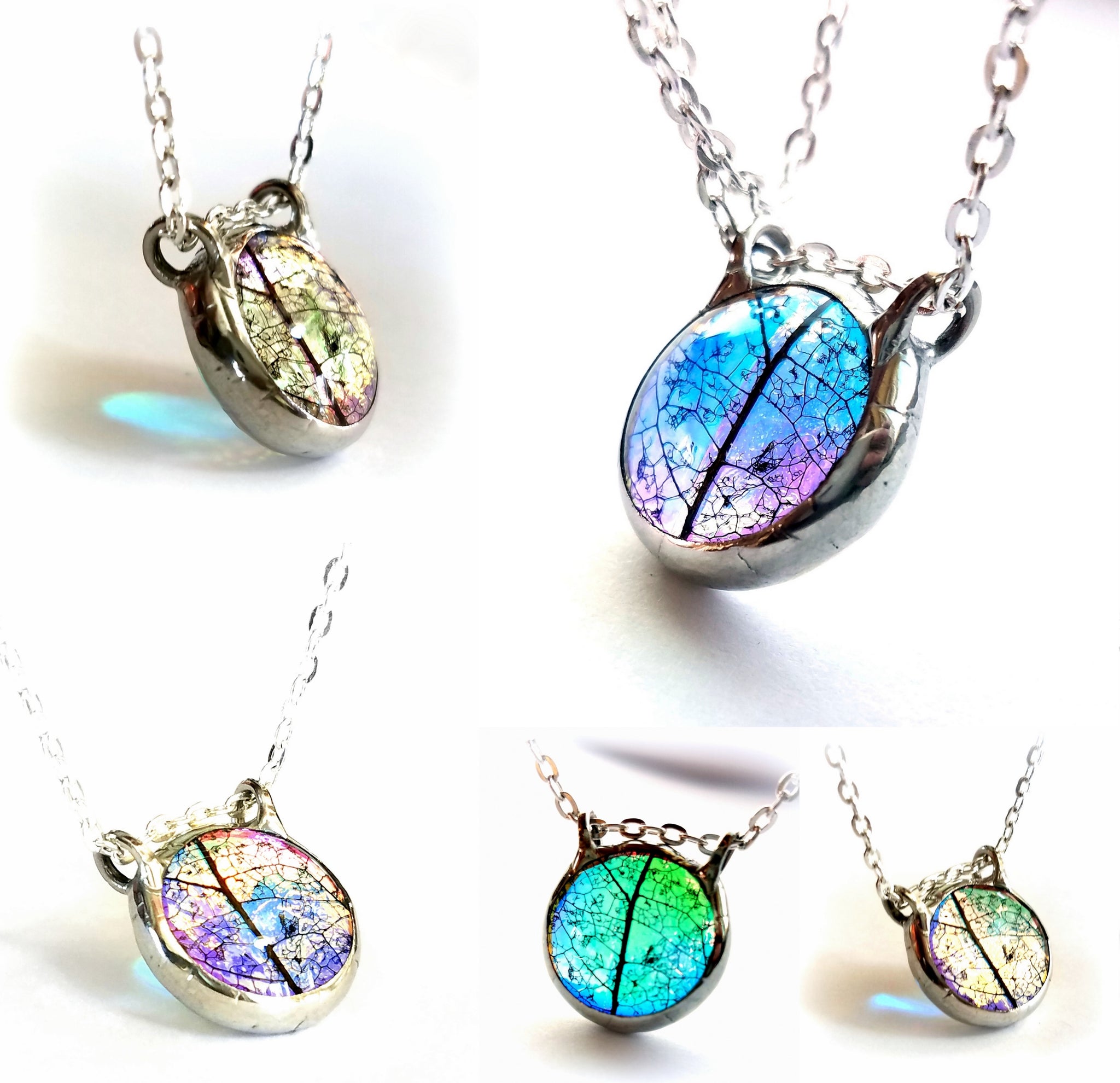 Botanical Greenery Pressed Skeleton Leaf Glass Necklace