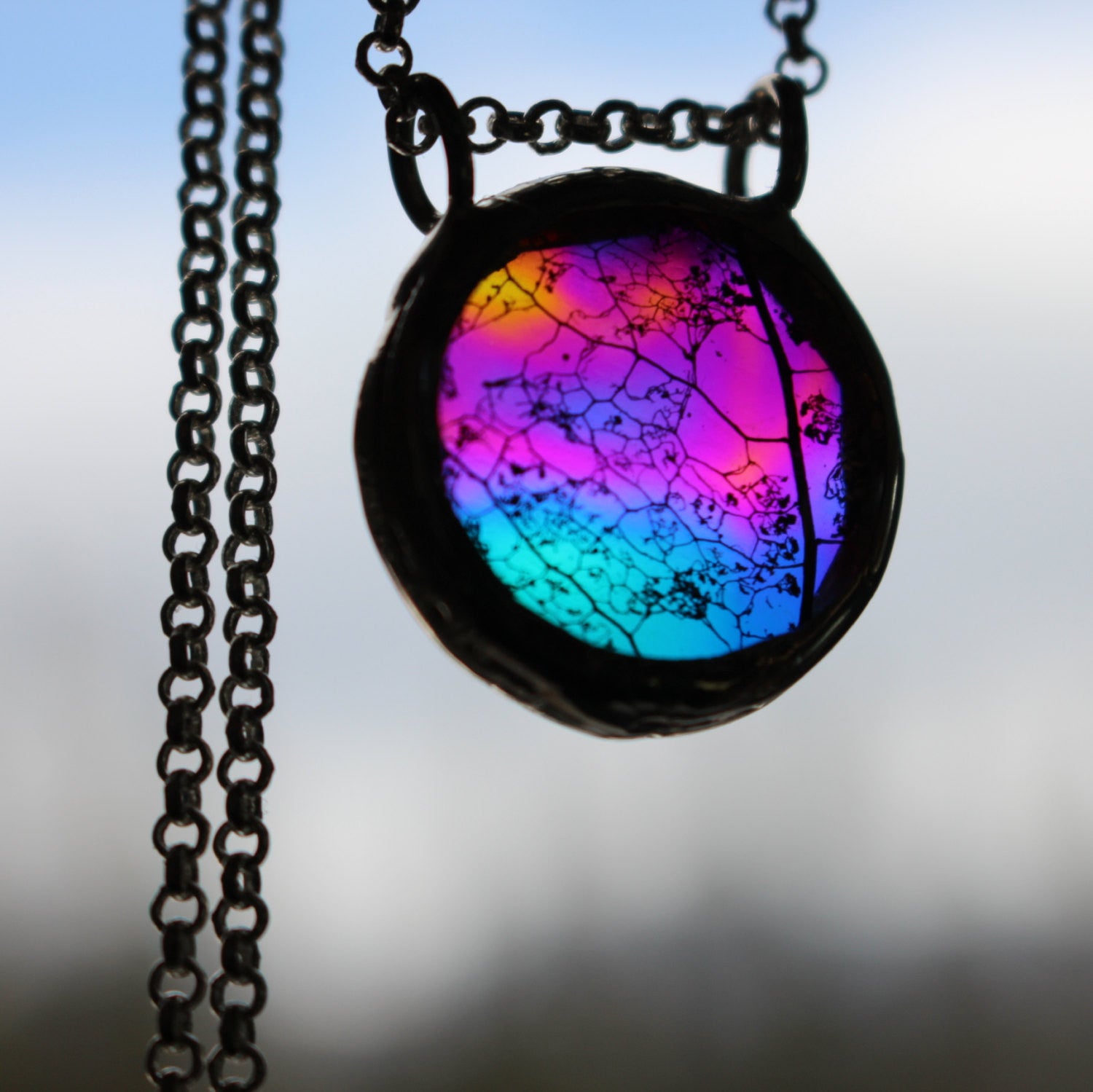 Boho Rainbow Festival Glass Leaf Pendant