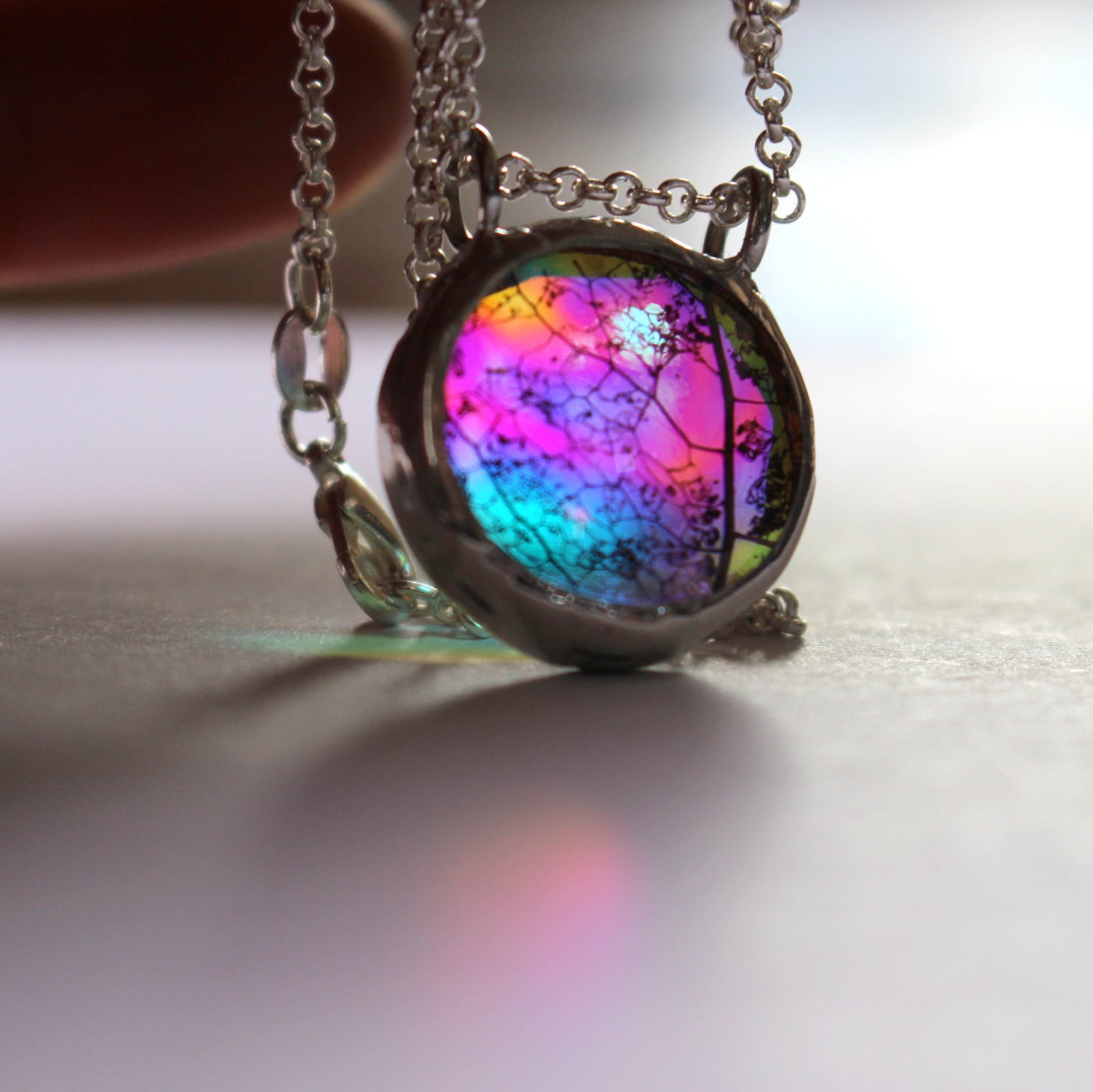 Boho Rainbow Festival Glass Leaf Pendant