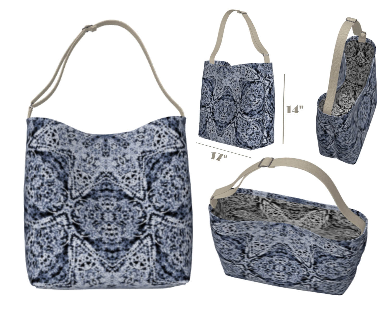 Navy Blue Lace Stretchy Tote Bag
