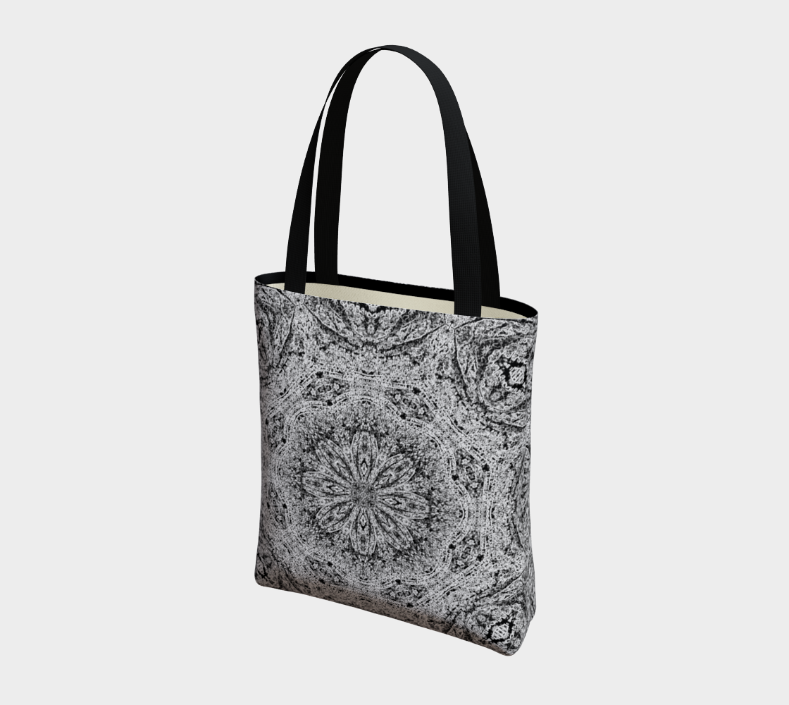 Black and White Lace Print Poly Canvas Shoulder Bag