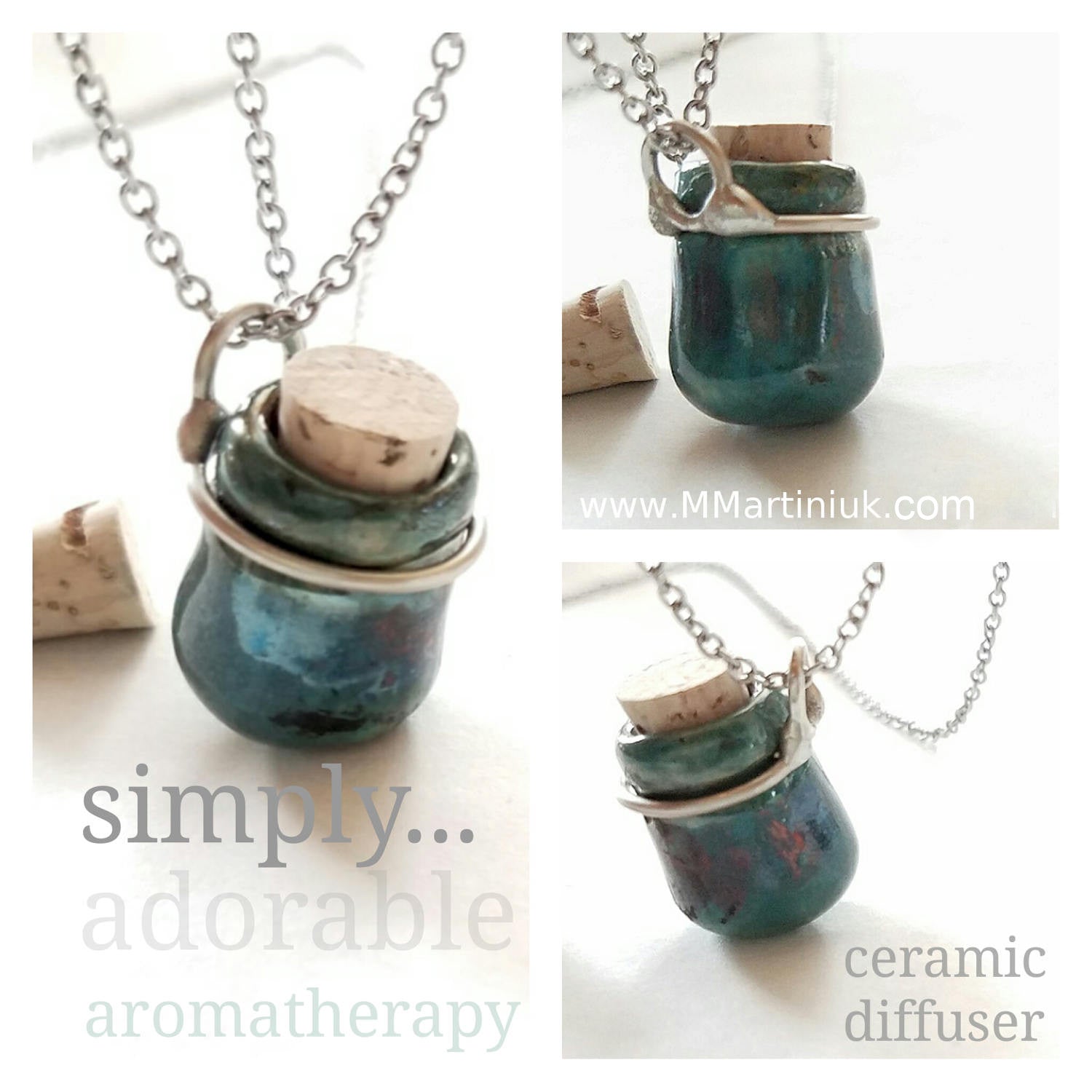 Miniature Pottery Bottle Necklace Aromatherapy Raku Ceramic Oil Diffuser