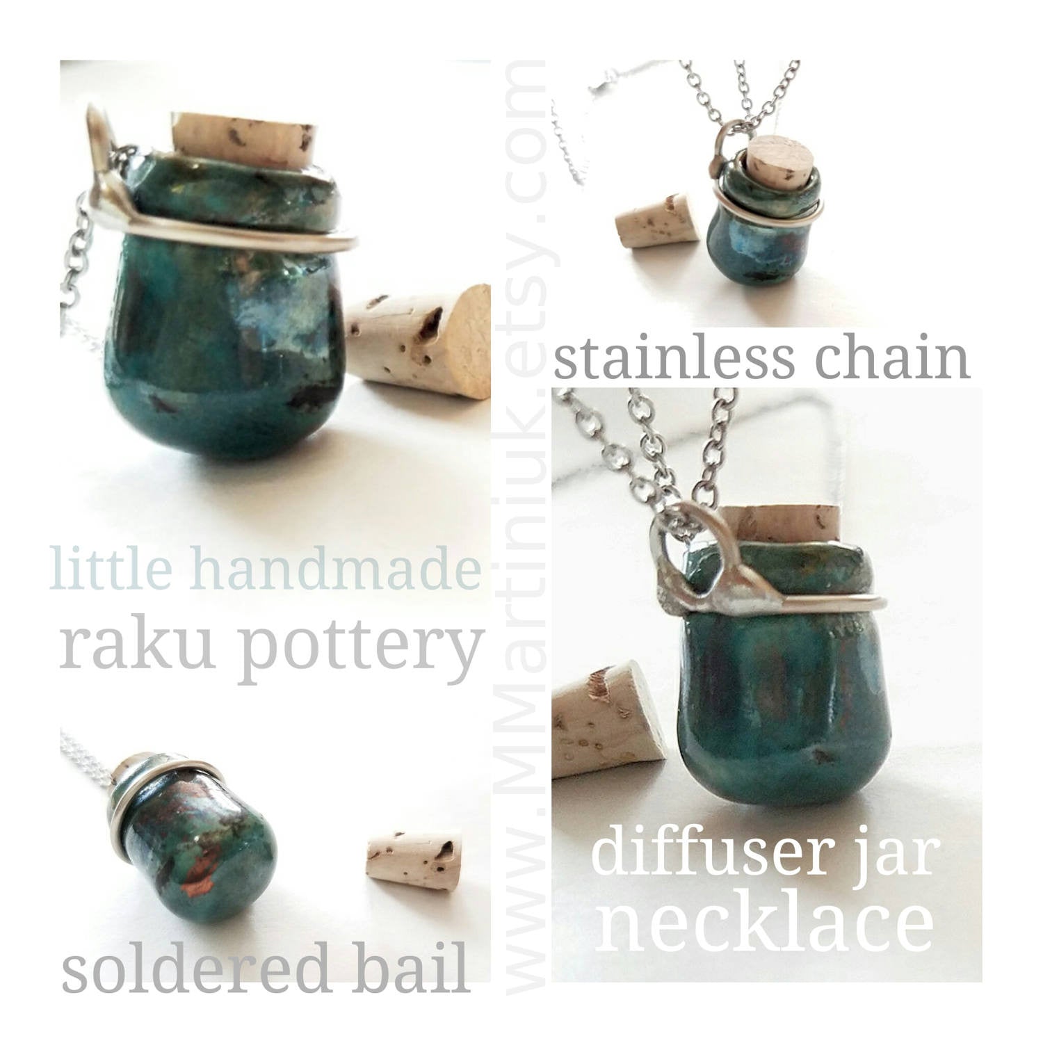 Miniature Pottery Bottle Necklace Aromatherapy Raku Ceramic Oil Diffuser