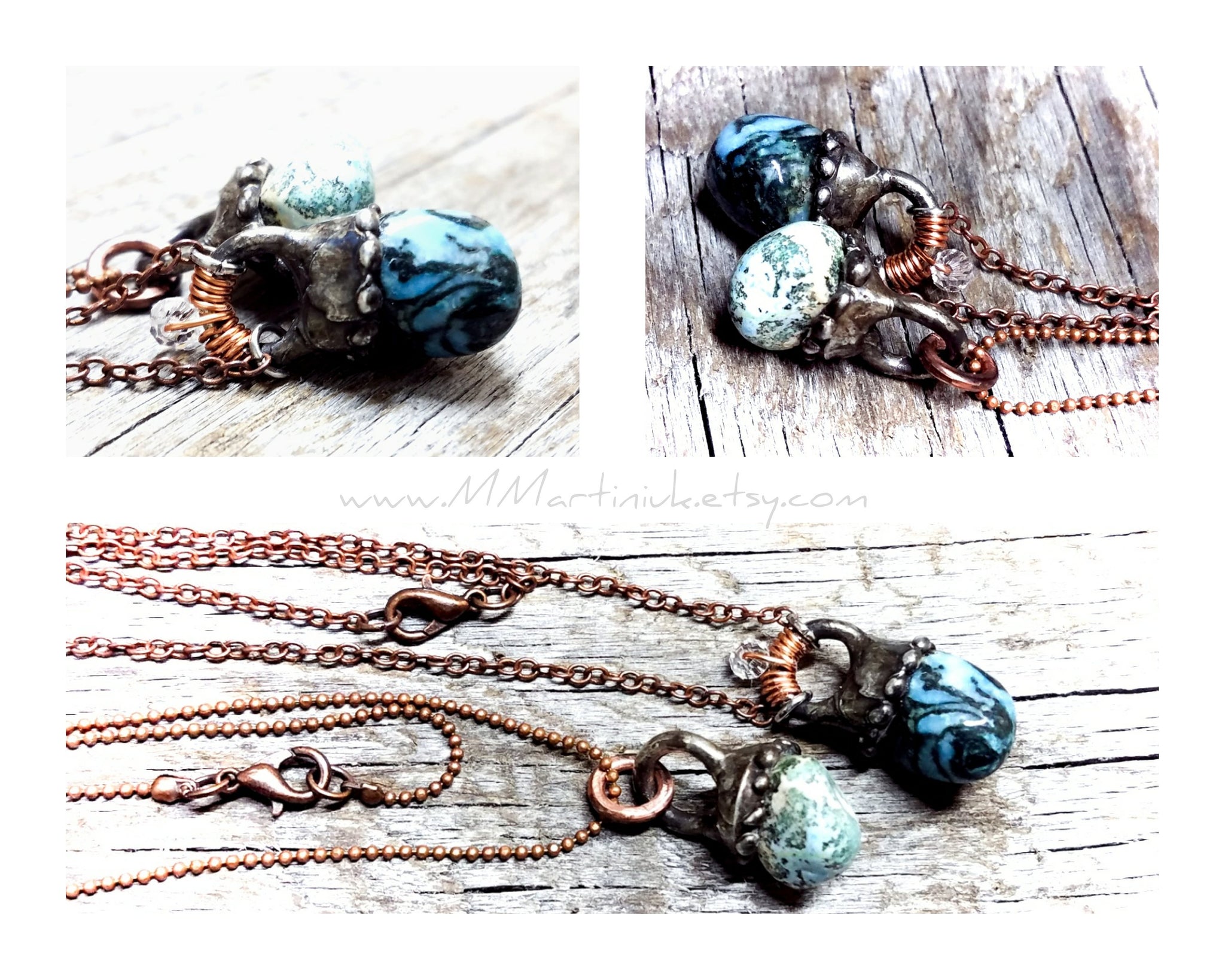 Boho Blue Lace Agate Necklace Layering Choker in Small Chunky Copper