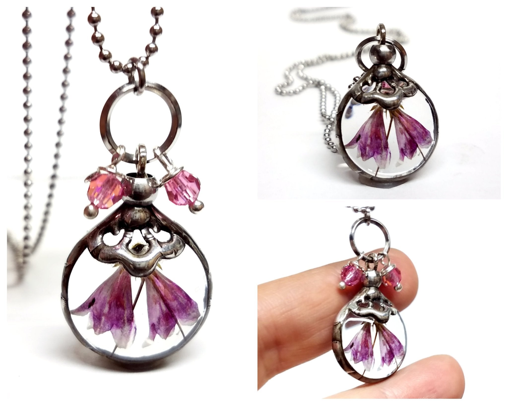 Pressed Twin Flower Pendant for Sisters