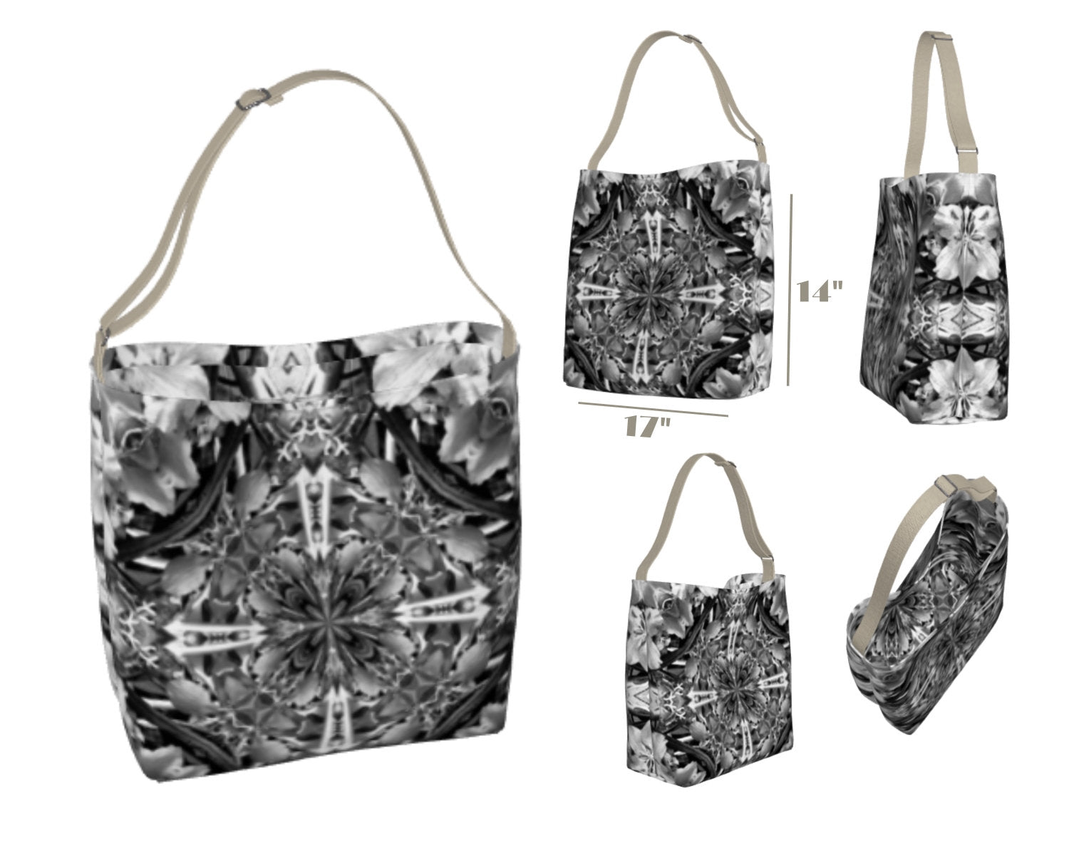 Black and White Floral Print Bag