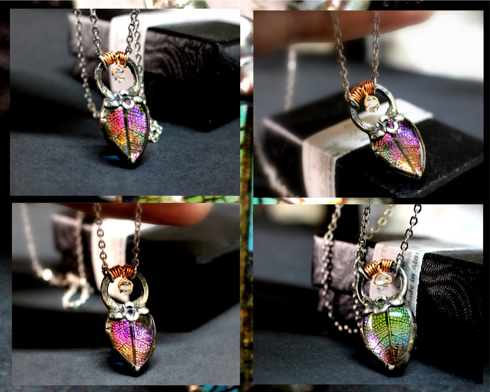 Crystal Studded Filigree Leaf Necklace