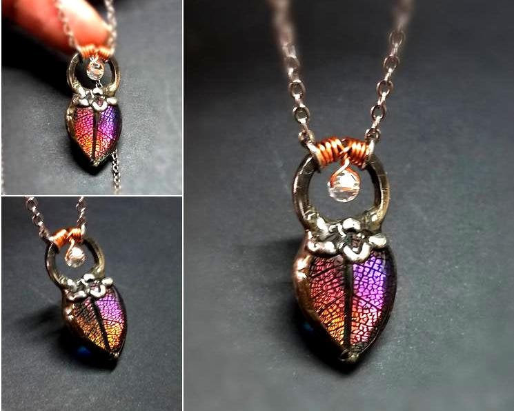 Crystal Studded Filigree Leaf Necklace