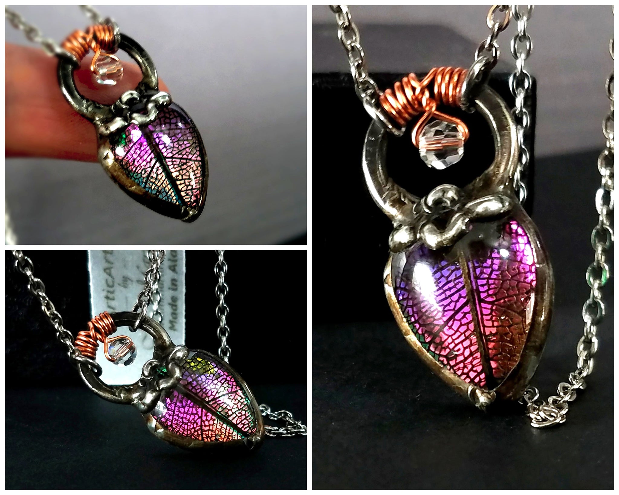 Crystal Studded Filigree Leaf Necklace