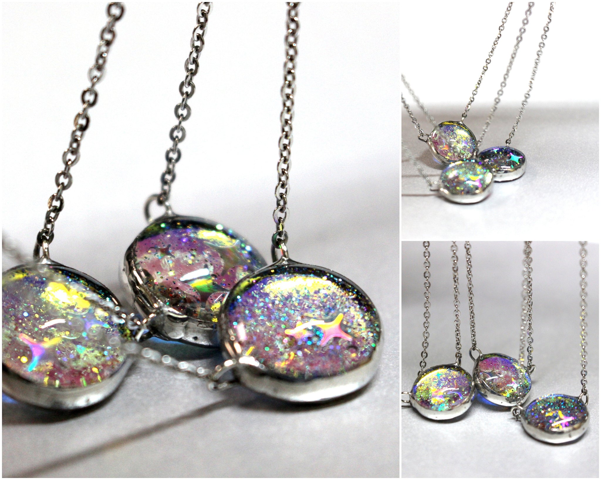 Dainty Holographic Stars Choker Color Change Gold Aura Glass