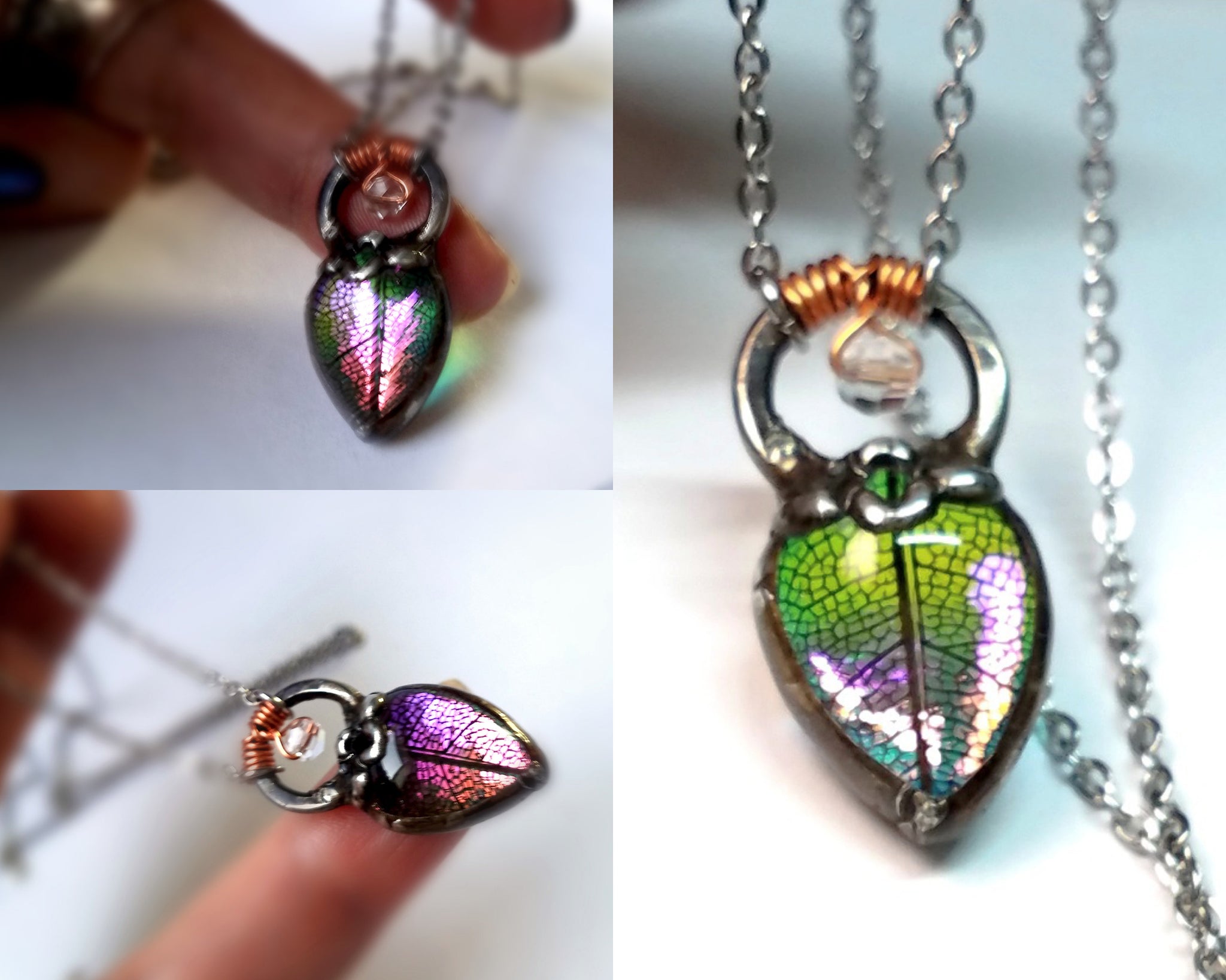 Crystal Studded Filigree Leaf Necklace