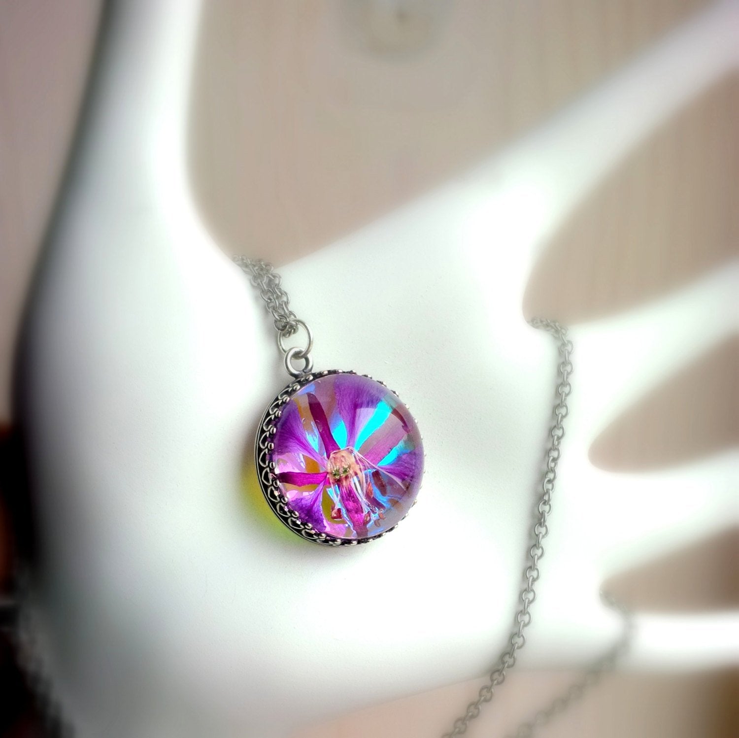 Fireweed Hippie Necklace Pressed Flower Jewelry
