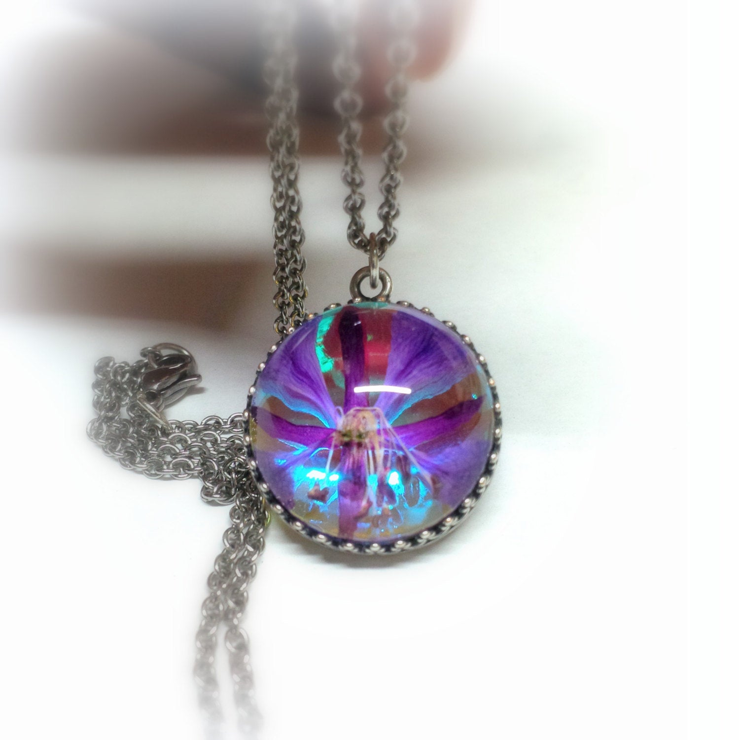 Fireweed Hippie Necklace Pressed Flower Jewelry