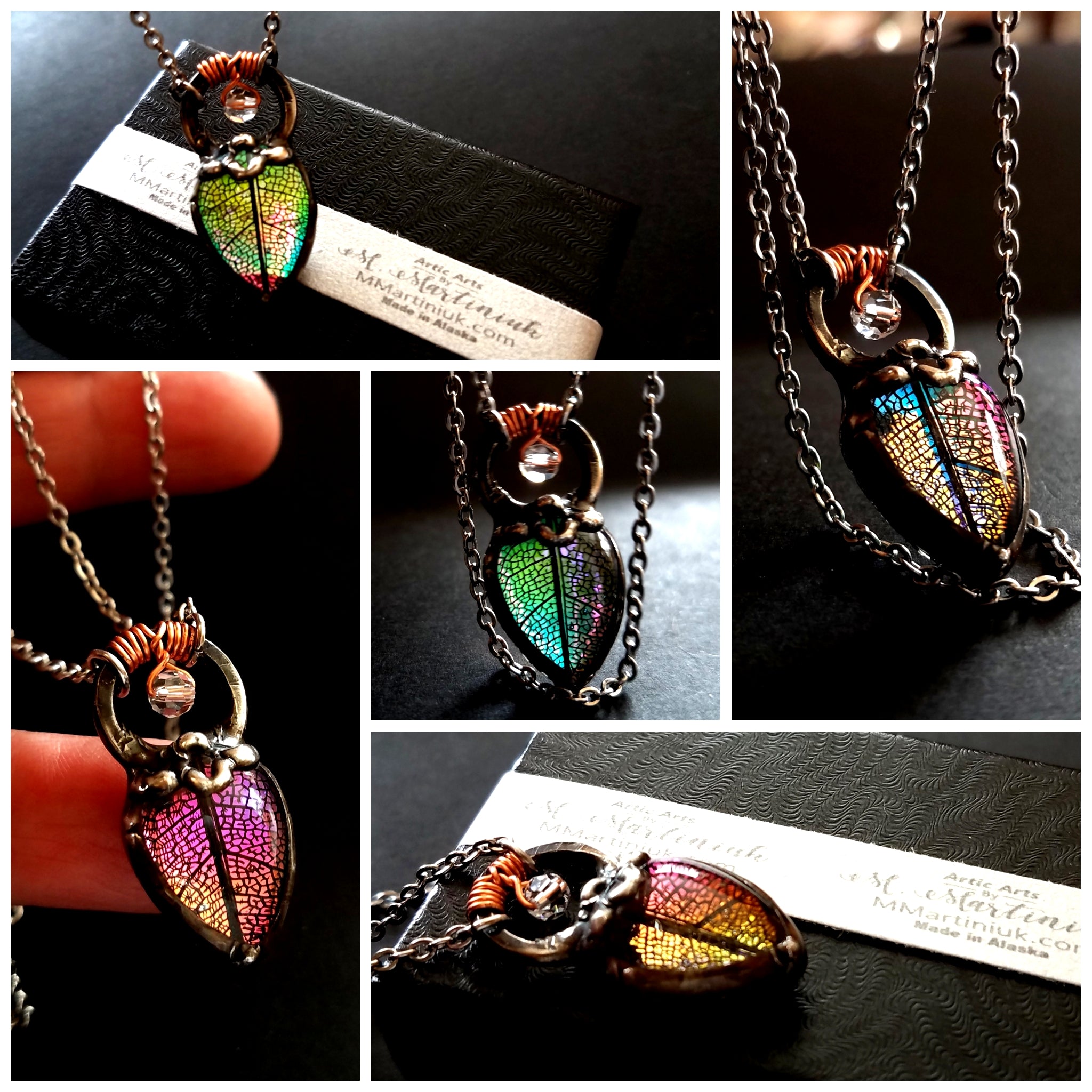 Crystal Studded Filigree Leaf Necklace