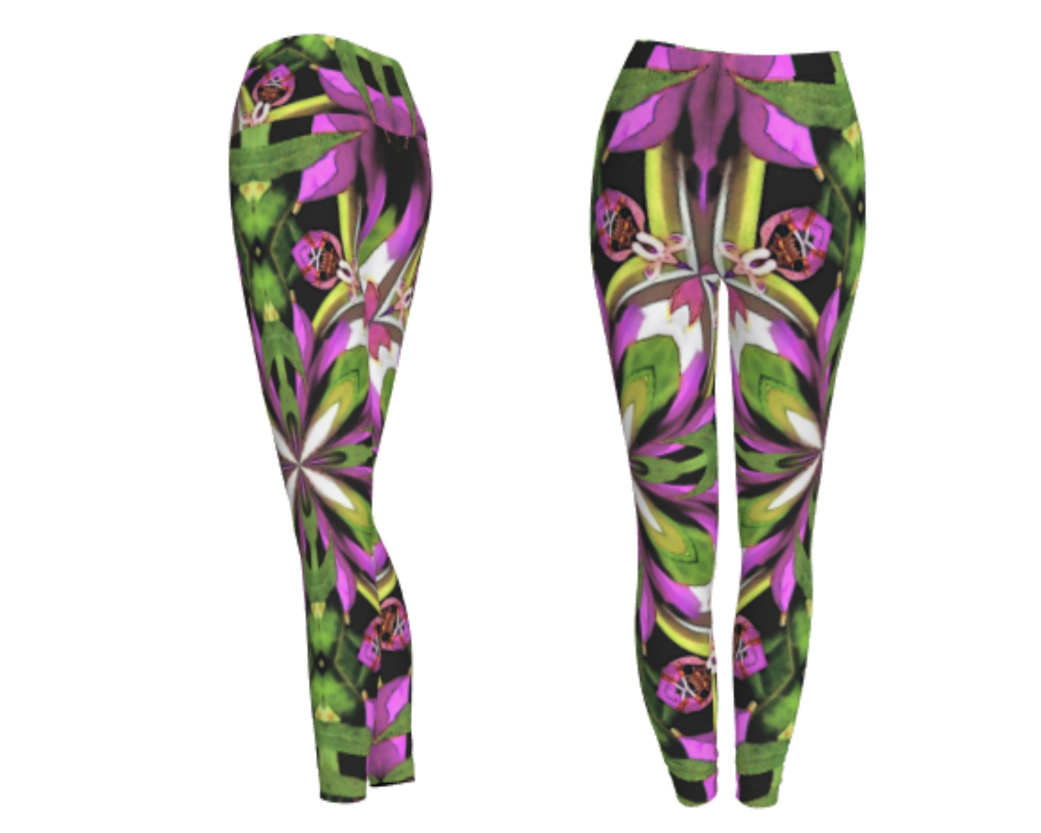 Floral Fractal Designer Yoga Leggings Fold Over Style Long Legging