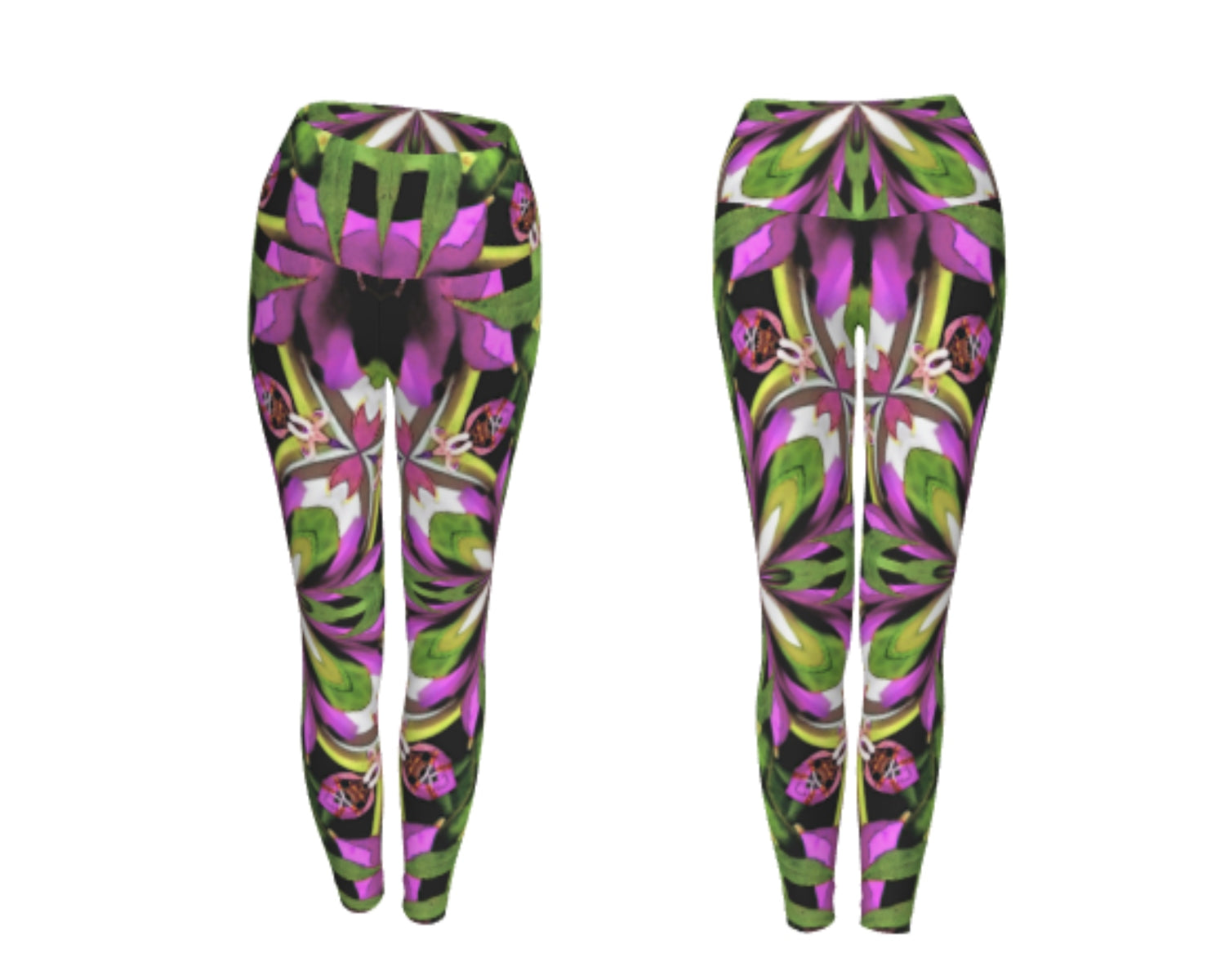 Floral Fractal Designer Yoga Leggings Fold Over Style Long Legging