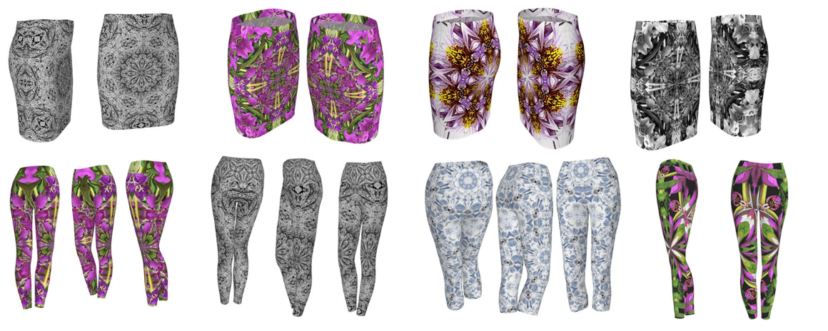 Vibrant designer print leggings and skirts