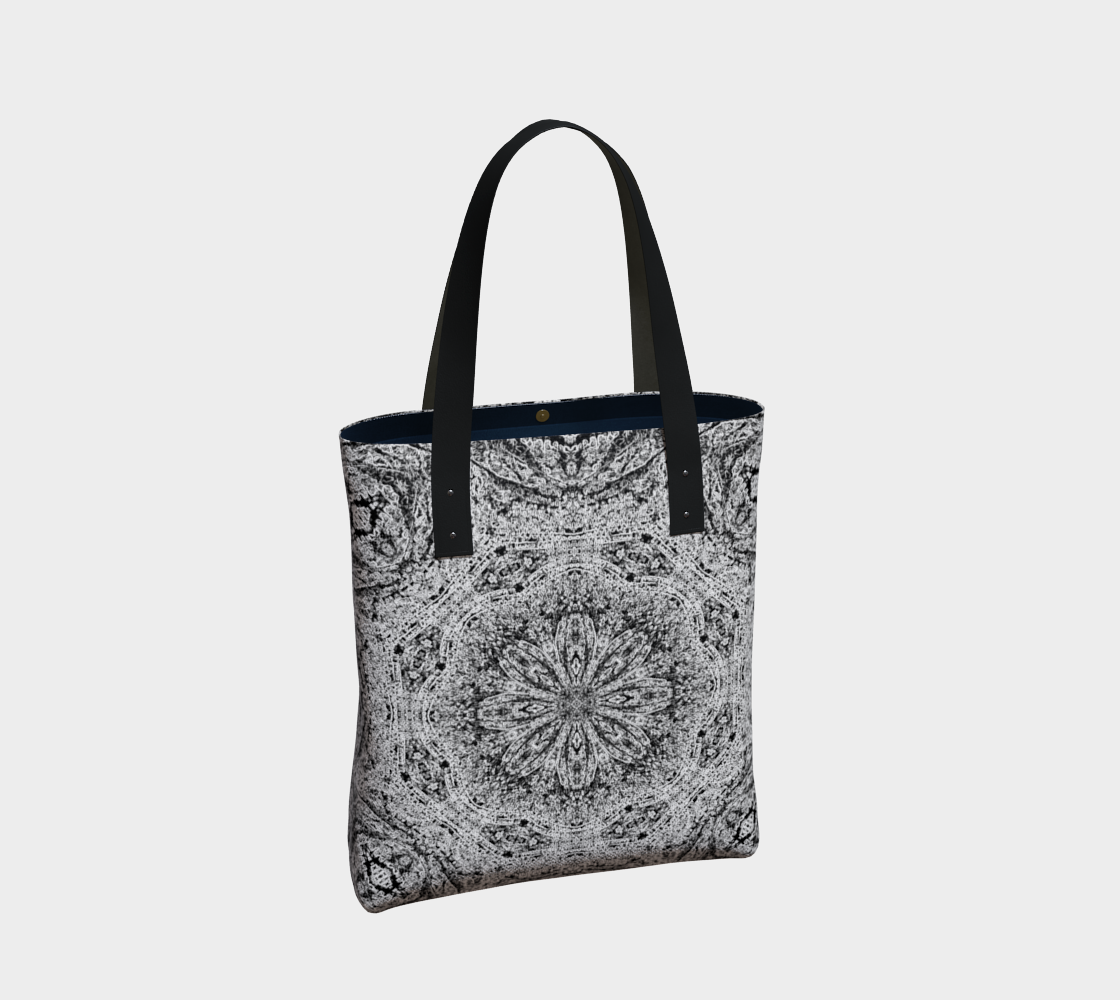 Black and White Lace Print Poly Canvas Shoulder Bag