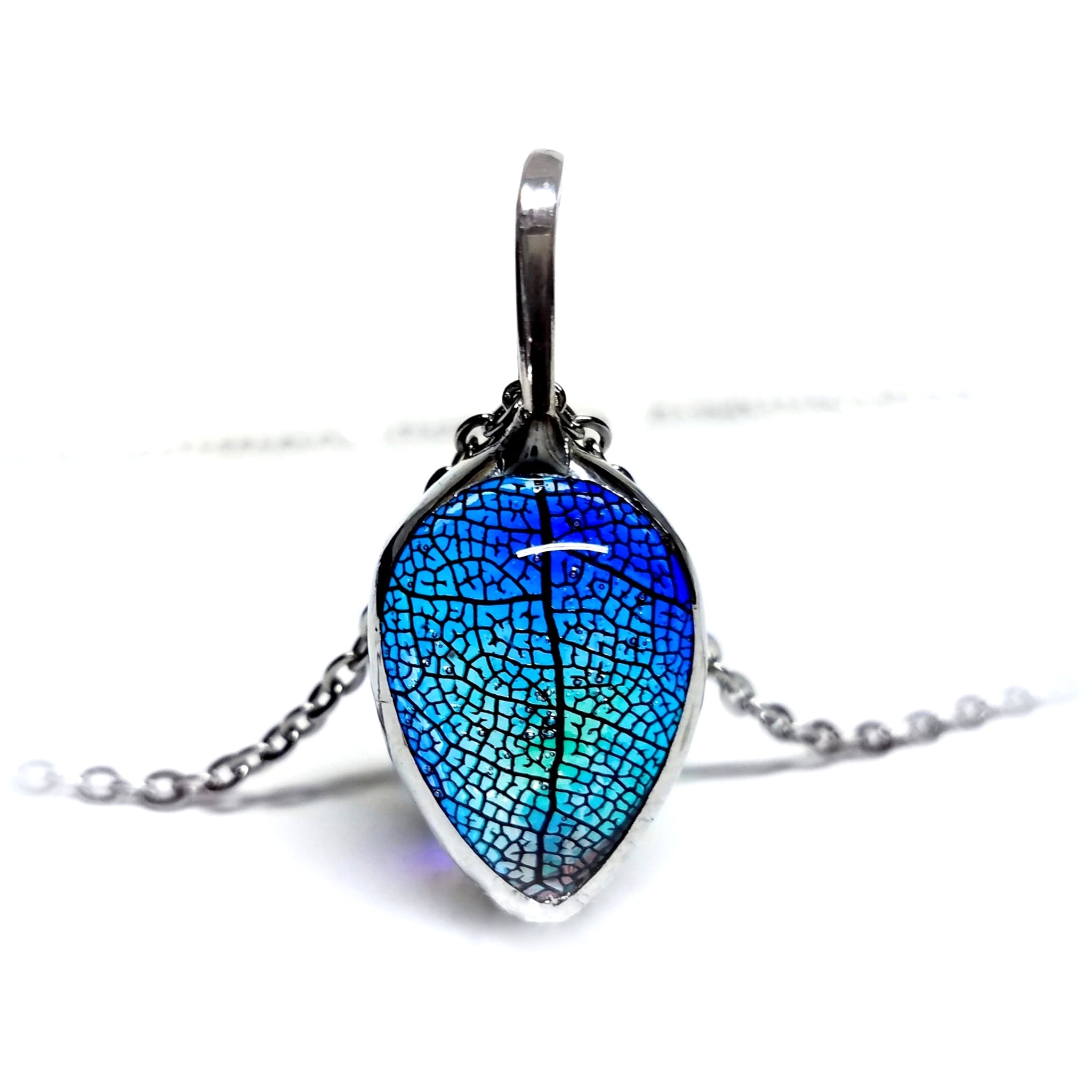 Simple Real Leaf Necklace in Rainbow Glass