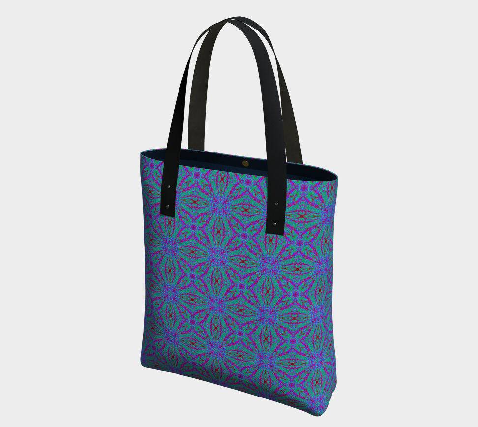Modern Blue Lined Tote Bag in Canvas Fabric