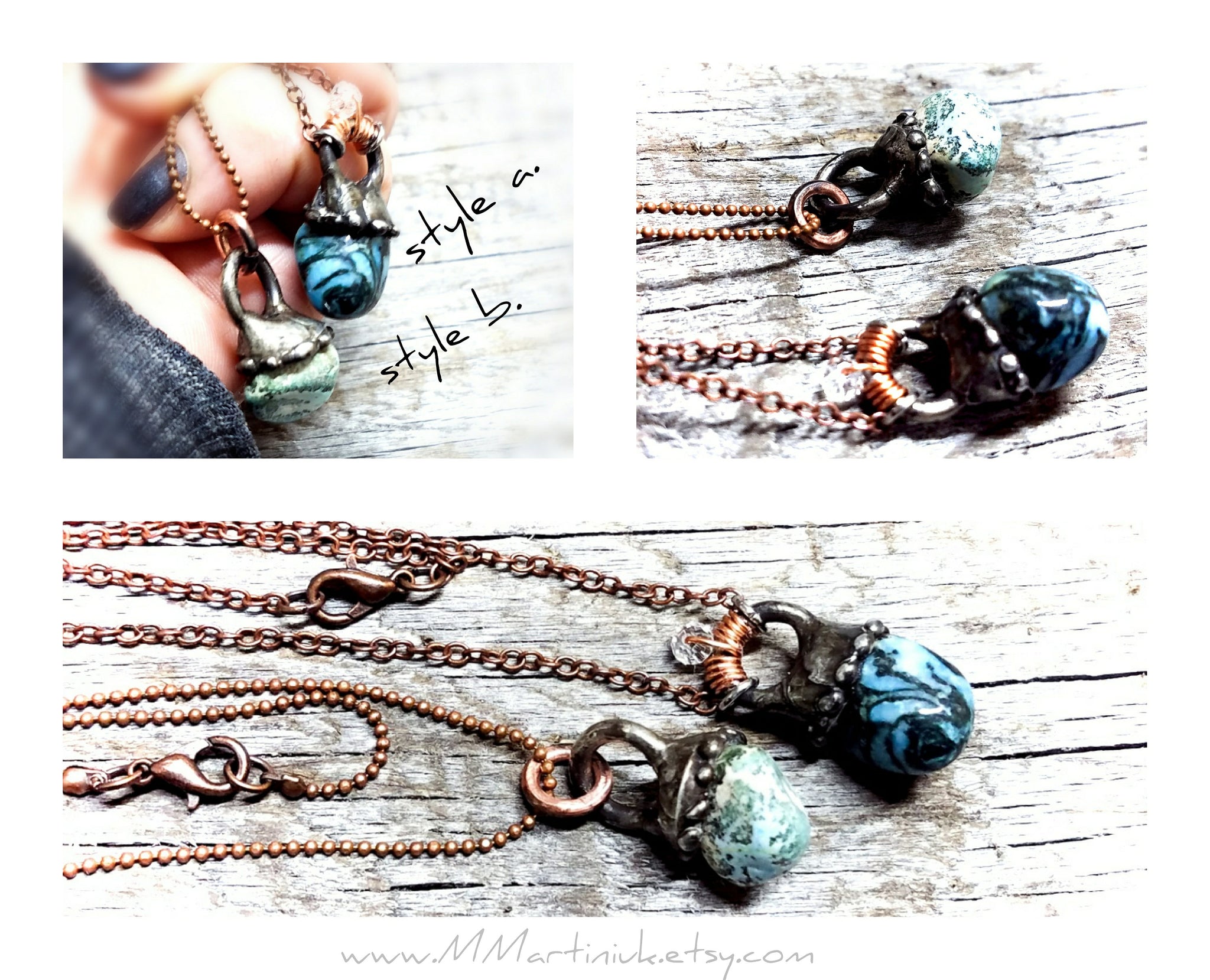 Boho Blue Lace Agate Necklace Layering Choker in Small Chunky Copper