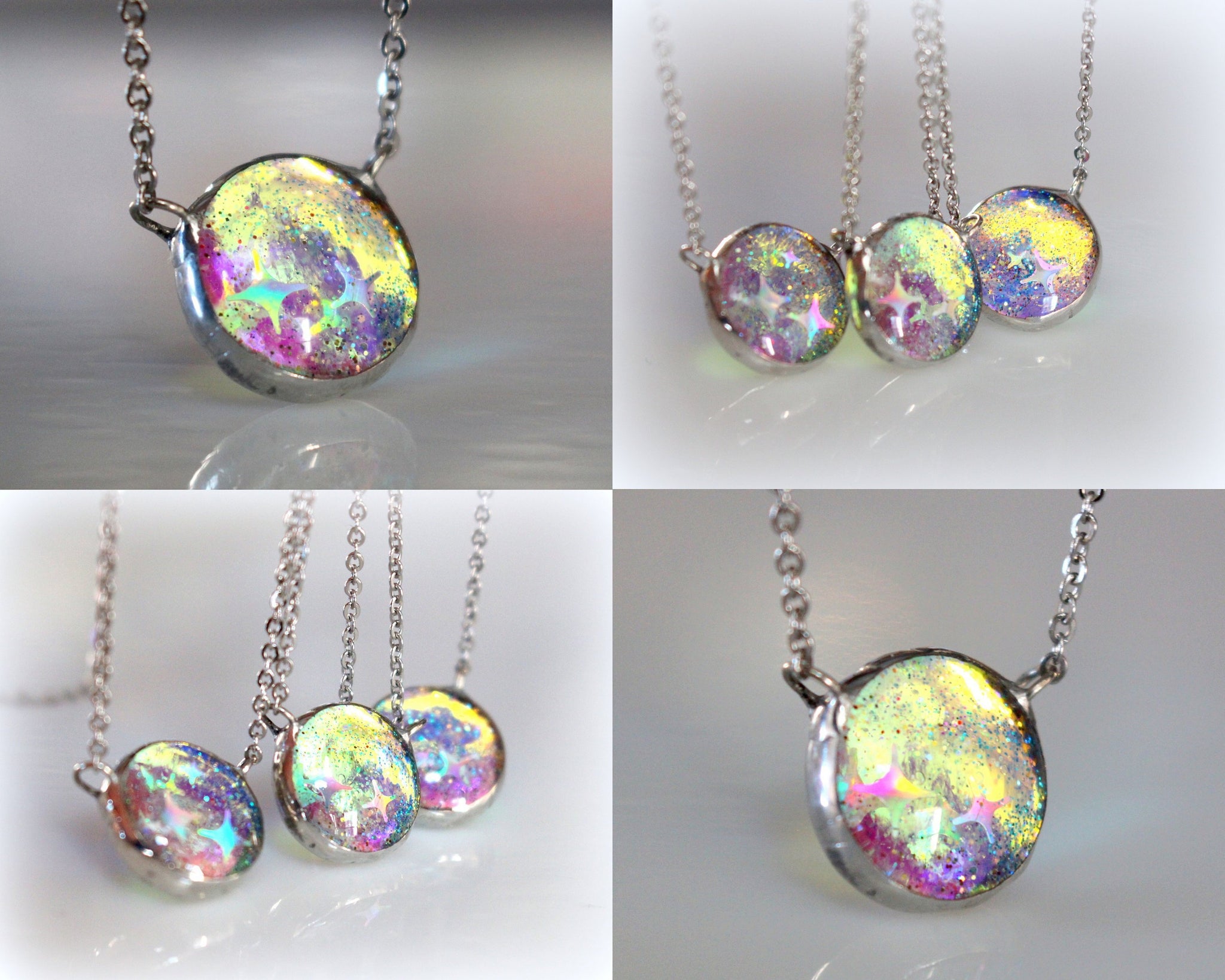Dainty Holographic Stars Choker Color Change Gold Aura Glass