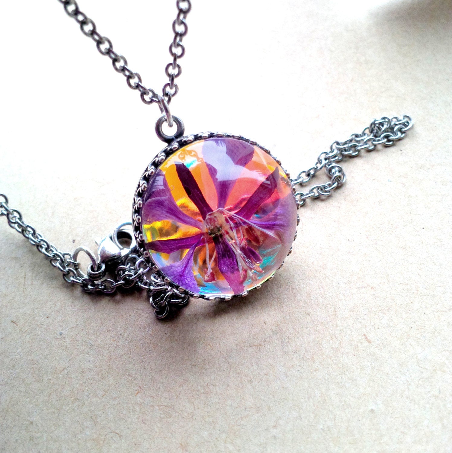 Fireweed Hippie Necklace Pressed Flower Jewelry